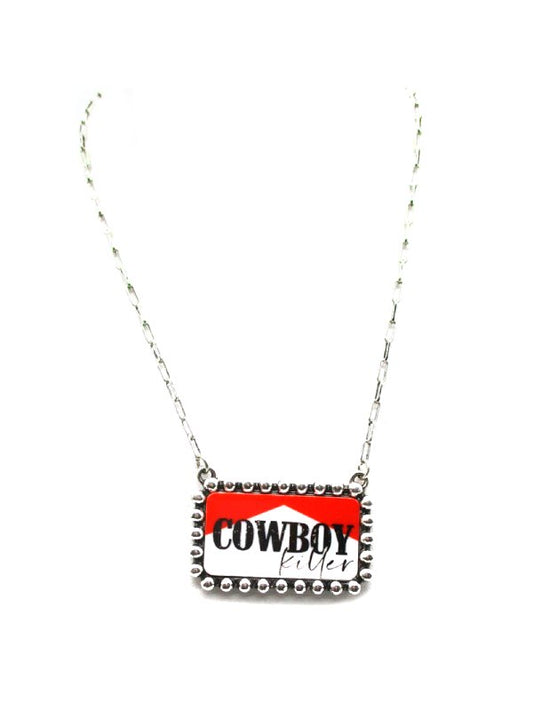 Western Cowboy Killer Rectangle Pendant Necklace