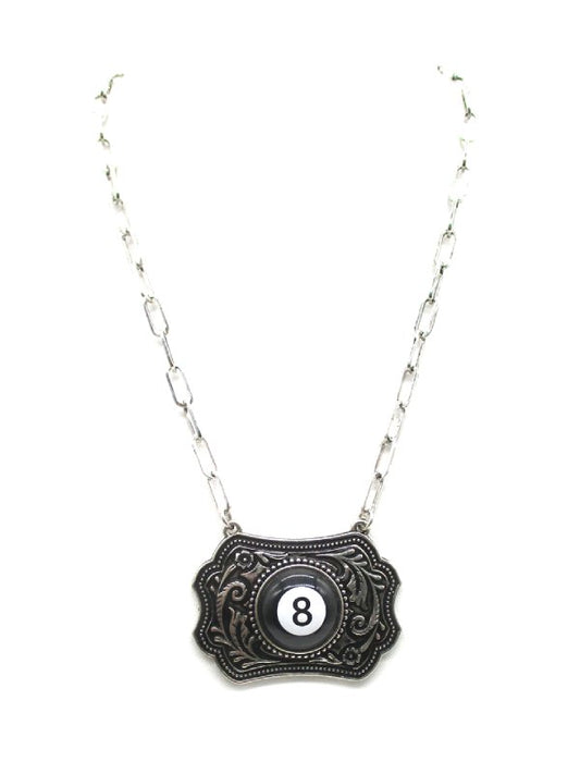 Western 8 Ball Etched Plate Necklace