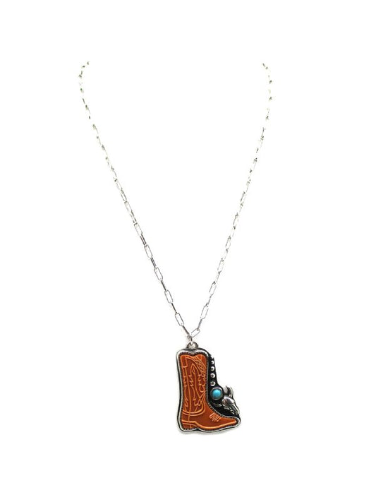 Western Cowboy Boots Pendant Necklace
