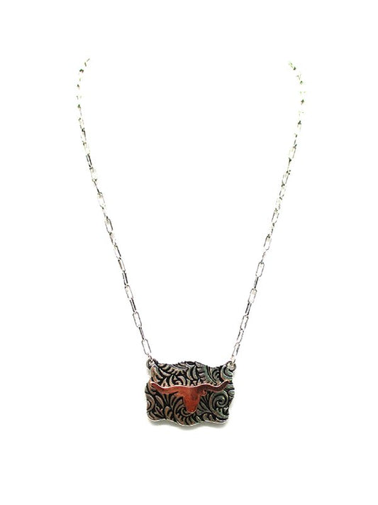 Western Two Toned Steerhead Plate Necklace