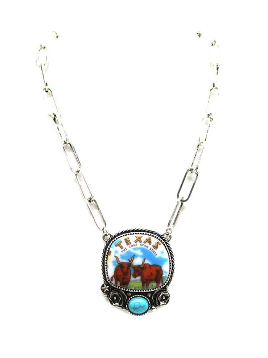 Western Texas Portrait Turquoise Necklace