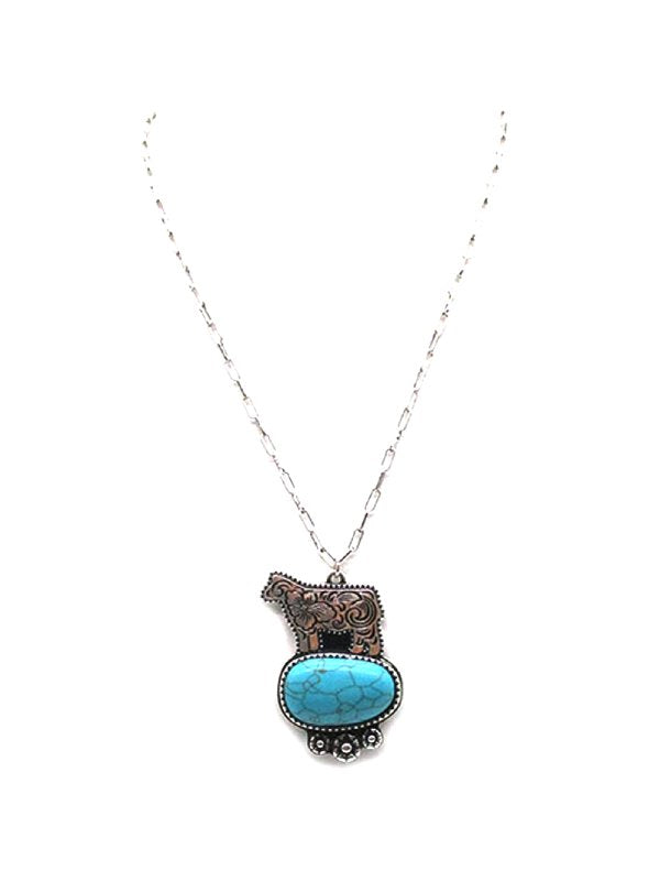 Western Etched Cow Turquoise Necklace