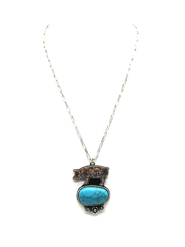 Western Etched Pig Turquoise Necklace
