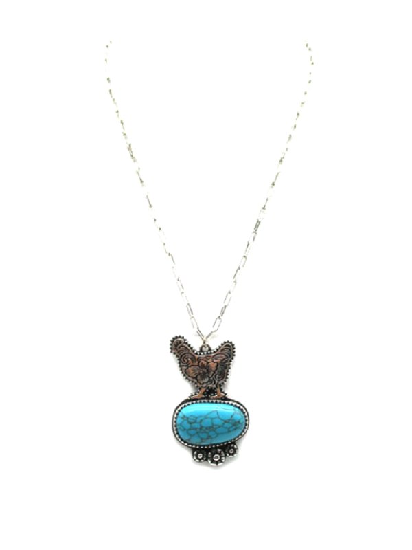 Western Etched Rooster Turquoise Necklace