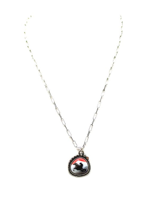 Western Cowboy Portrait Pendant Necklace