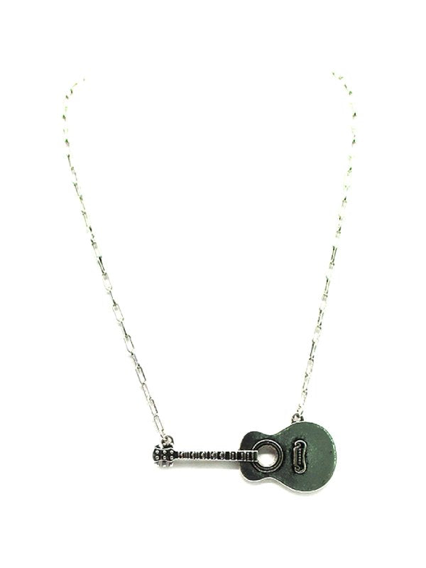 Western Silver Guitar Necklace