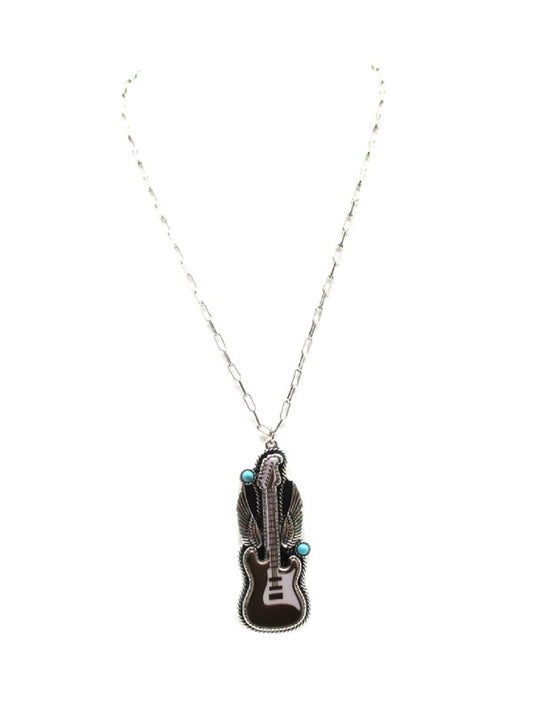Western Electric Guitar Pendant Necklace