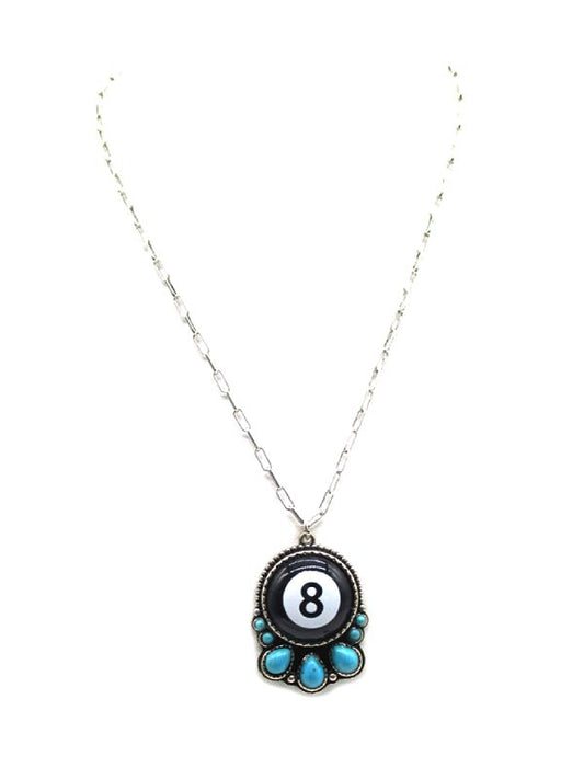 Western 8 Ball Turquoise Stone Pendant Necklace