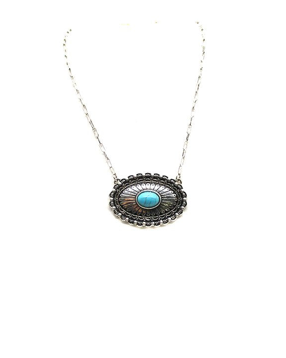 Western Oval Turquoise Concho Necklace