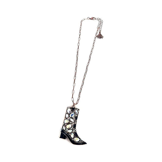 Western Black Cowboy Boot AB Crystal Necklace