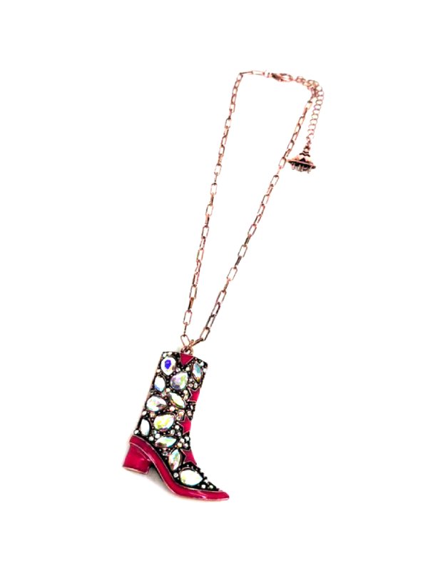 Western Cowboy Boots AB Stone Pendant Necklace