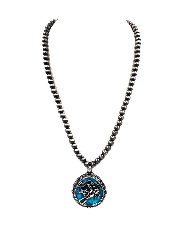 Western Turquoise Round Horse Navajo Pearl Necklace