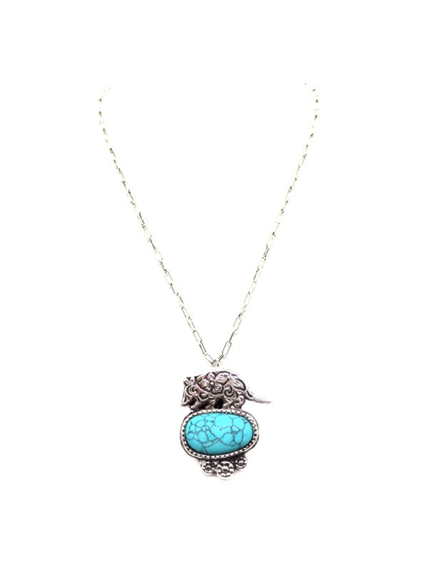 Western Etched Armadillo Turquoise Pendant Necklace