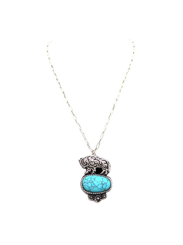 Western Etched Buffalo Turquoise Pendant Necklace