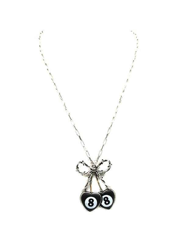 Western Barbed Wire Ribbon 8 Ball Heart Necklace