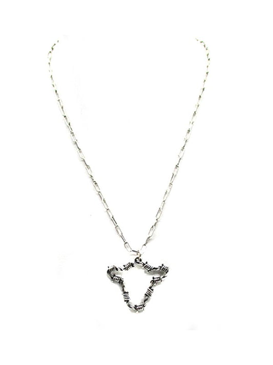 Western Barbed Wire Cow Head Pendant Necklace