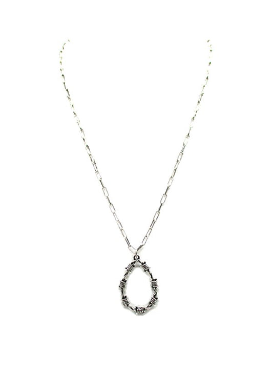 Western Barbed Wire Teardrop Pendant Necklace