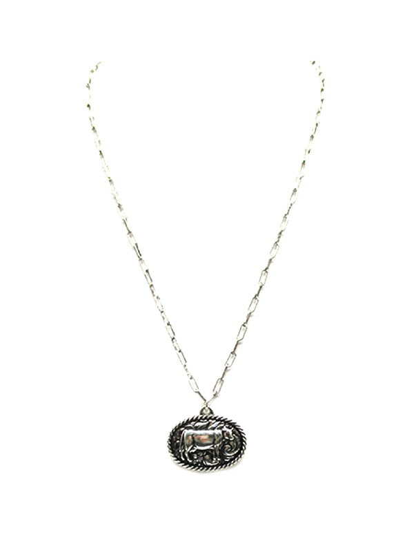 Western Small Oval Cow Pendant Necklace
