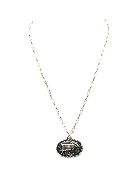 Western Small Oval Cow Pendant Necklace