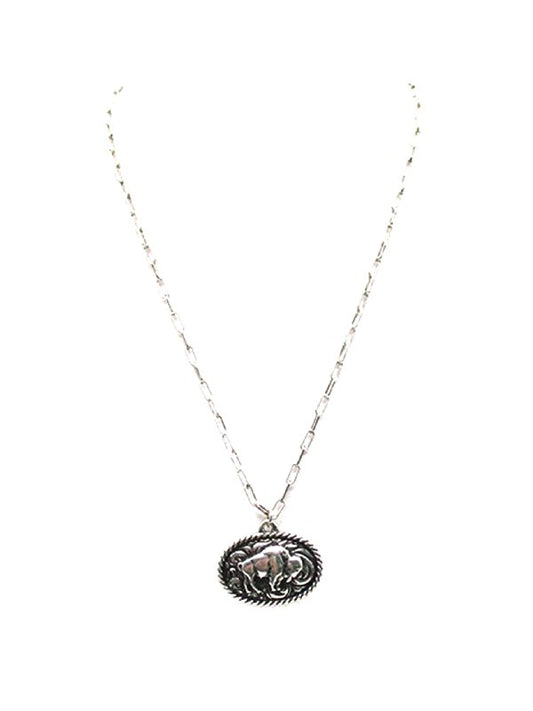 Western Small Oval Buffalo Pendant Necklace