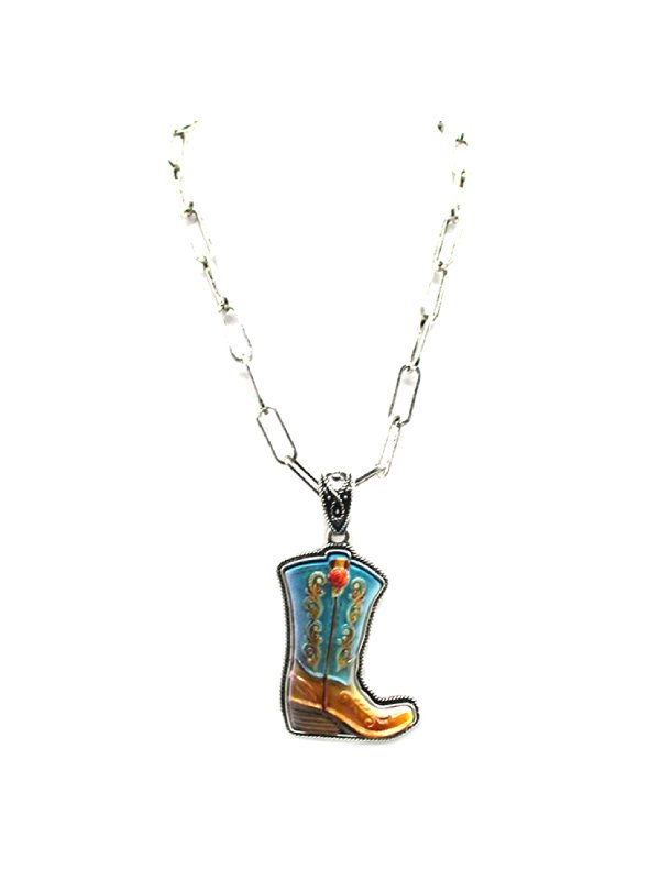 Western 3D Cowboy Boots Pendant Necklace