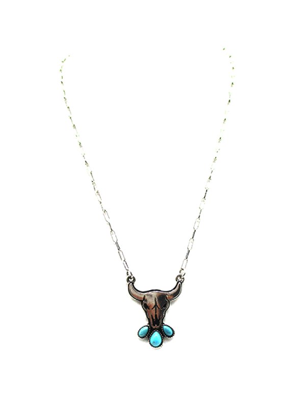 Western Steerhead Turquoise Pendant Necklace