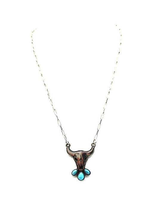 Western Steerhead Turquoise Pendant Necklace