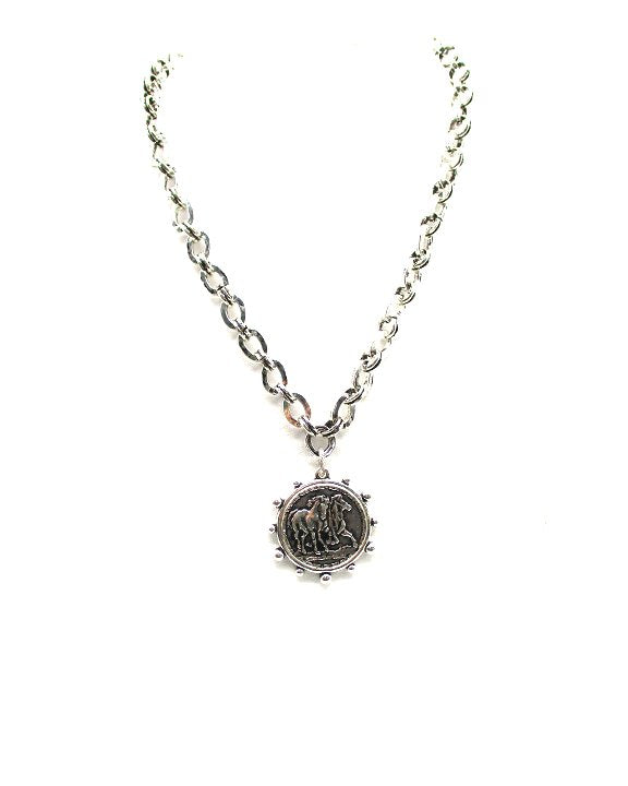 Western Double Horse Coin Pendant Necklace