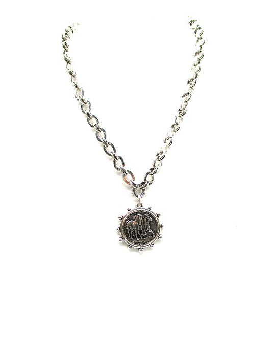 Western Double Horse Coin Pendant Necklace