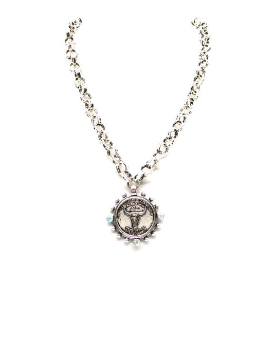 Western Steerhead Coin AB Stone Pendant Necklace