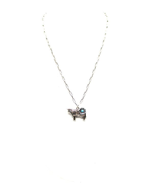 Western Etched Dainty Cow Pendant Necklace
