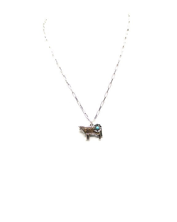 Western Two Tone Dainty Cow Pendant Necklace