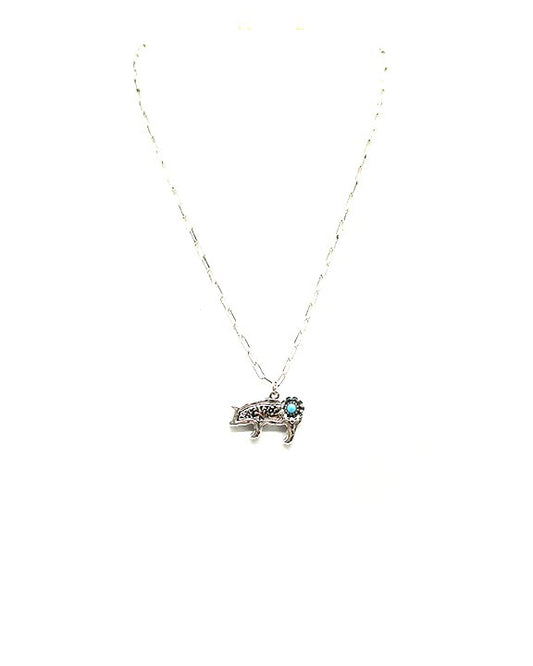 Western Dainty Pig Pendant Necklace