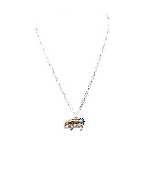 Western Two Tone Dainty Pig Pendant Necklace