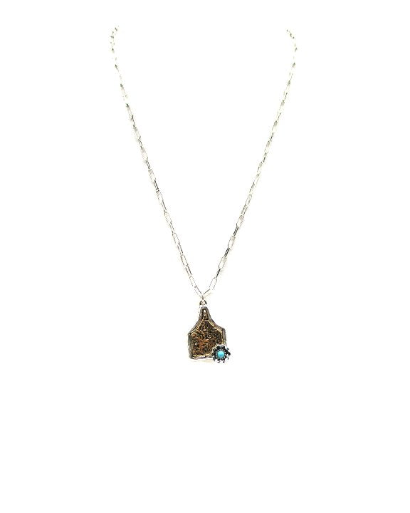 Western Two Tone Dainty Cattle Tag Pendant Necklace