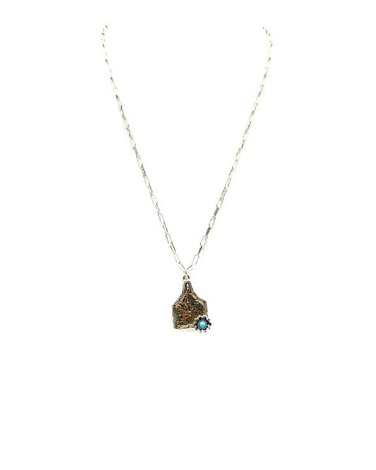 Western Two Tone Dainty Cattle Tag Pendant Necklace