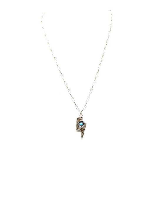 Western Two Tone Dainty Lighting Bolt Pendant Necklace