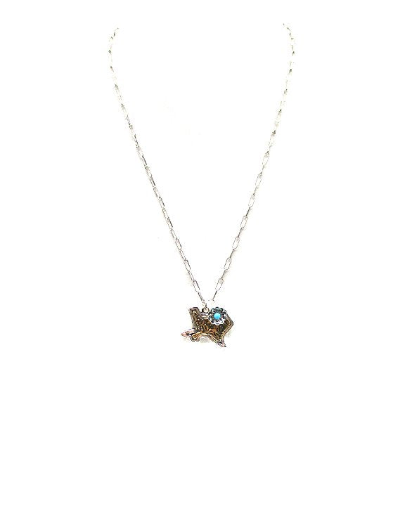 Western Two Tone Dainty Texas Map Pendant Necklace