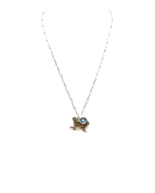 Western Two Tone Dainty Texas Map Pendant Necklace