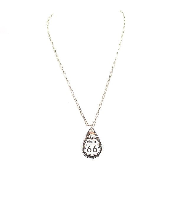 Western Teardrop Route 66 Pendant Necklace