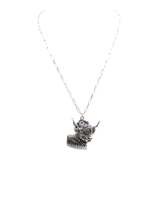 Western Flower Cow Pendant Necklace