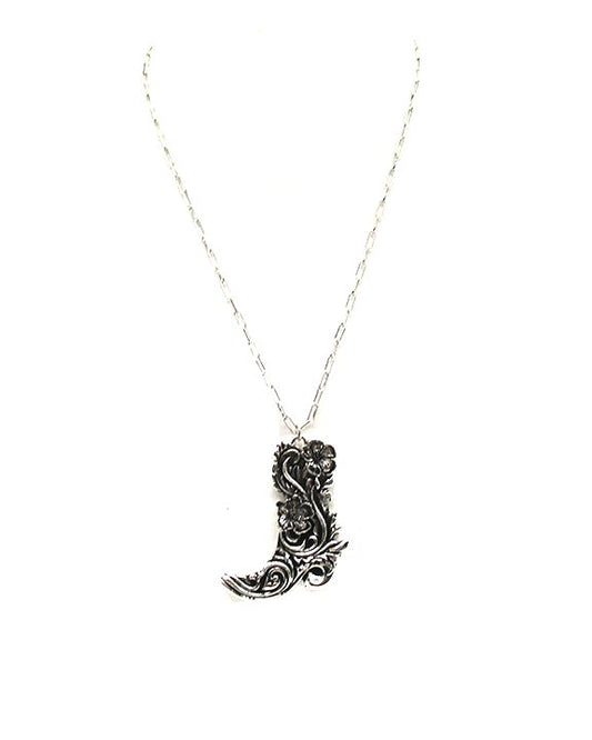 Western Engraved Cowboy Boots Pendant Necklace