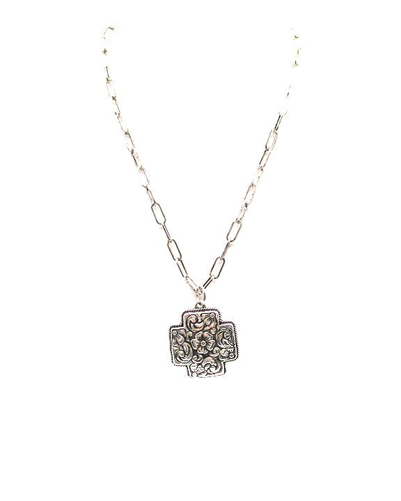 Western Engraved Cross Pendant Necklace