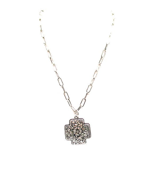 Western Engraved Cross Pendant Necklace