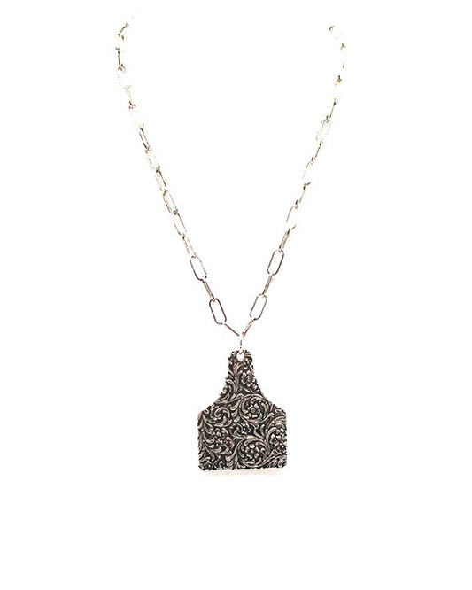 Western Engraved Cattle Tag Pendant Necklace