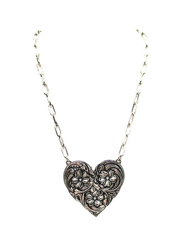 Western Engraved Heart Pendant Necklace