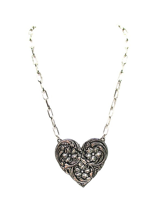 Western Engraved Heart Pendant Necklace