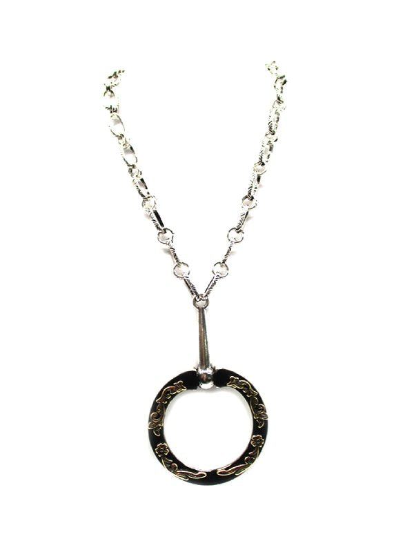 Western Two Tone Large Decorated Snaffle Bit Pendant Necklace