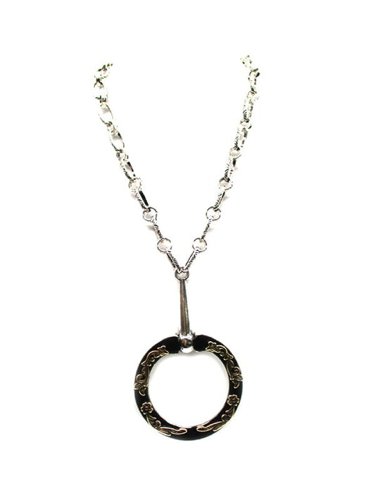 Western Two Tone Large Decorated Snaffle Bit Pendant Necklace