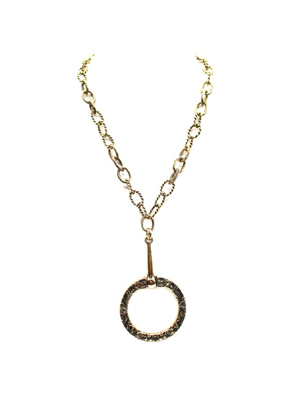 Western Large Etched Snaffle Bit Pendant Necklace